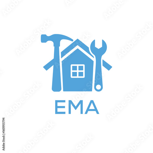 Home Repair Service Logo with Hammer and Wrench Icon –EMA Branding Design. EMA Letter Logo.
