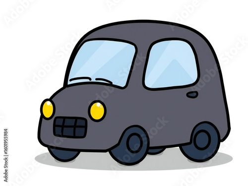 Cute cartoon black car with large windows and round headlights
