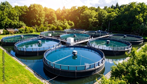 Wastewater treatment plant with circular tanks