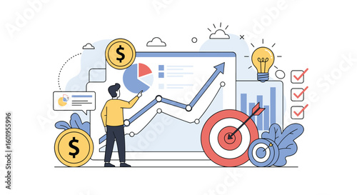 Illustrating financial growth strategies with charts graphs and investment goals achieving business success through data analysis