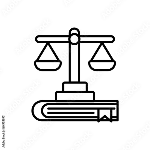 Scale of Justice Black Outline Icon. Law Scale and Book Symbol. Easy Editable Stroke
