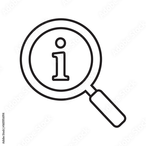 Search information icon with a magnifying glass to find research and analyze data for discovery investigation and knowledge exploration