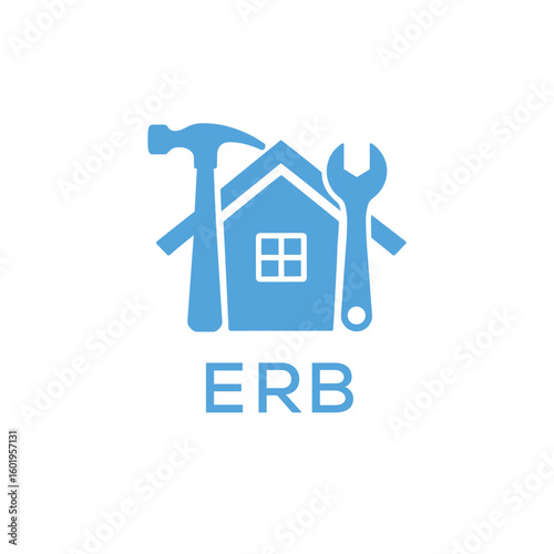 Home Repair Service Logo with Hammer and Wrench Icon –ERB Branding Design. ERB Letter Logo.
