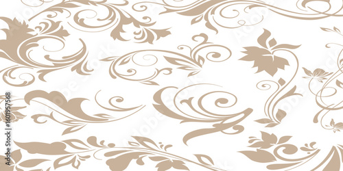 Geometric linear floral tile pattern. Wedding design with gold lines on white background. Seamless vector pattern of thin gold and white lines. Luxurious oriental art deco texture background. eps10