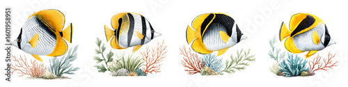 Butterflyfish Watercolor Set: Tropical Fish and Coral Illustrations