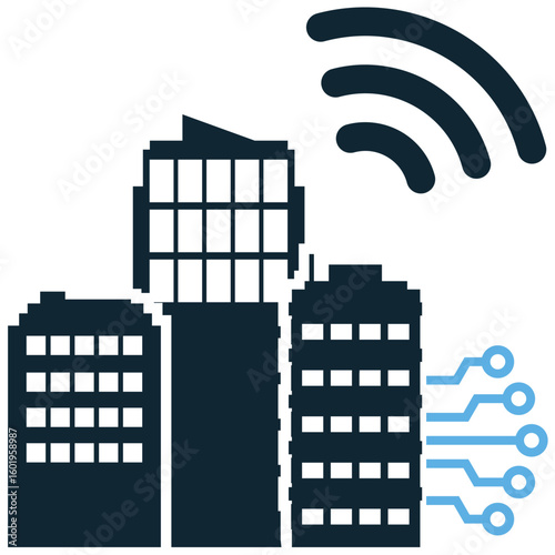 Smart city icon vector, depicting urban innovation and technological integration. Represents intelligent infrastructure, sustainable living, and connected environments for modern citizens.