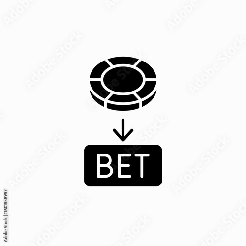 Casino chip bet icon with solid black and white fill for gambling