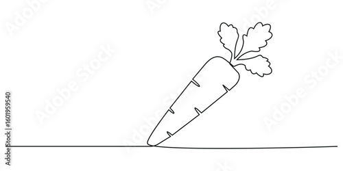 Continuous one line drawing of Carrot healthy eating icon.  Hand drawn Editable stroke