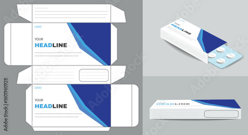Editable medicine box packaging template designed in vector format Ideal for tablets capsules or supplements Includes organized layers print ready and suitable for die-cut production.