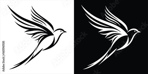 Abstract flying swallow bird icon with elegant lines
