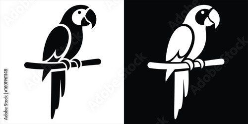 Simple macaw parrot icon perching on a branch
