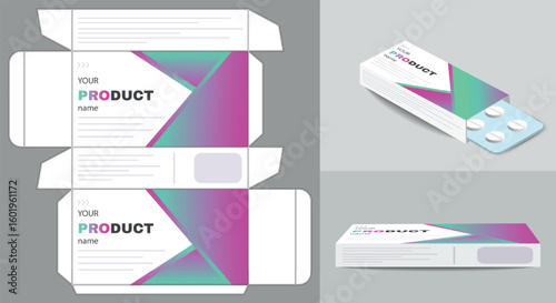 Editable medicine box packaging template designed in vector format Ideal for tablets capsules or supplements Includes organized layers print ready and suitable for die-cut production.