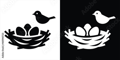 Bird with nest and eggs icon
