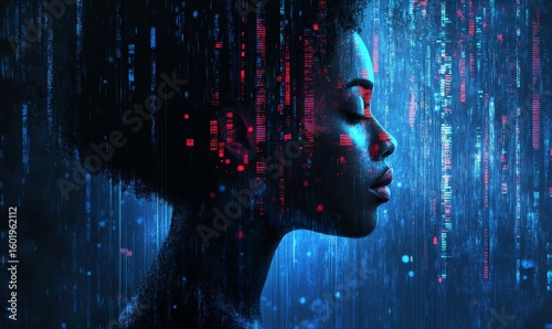 man with binary code background, Generative AI