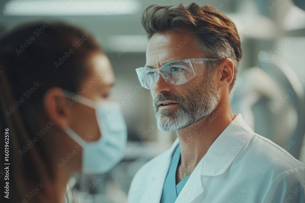Side view of dentist explaining a dental procedure to a patient in a dental office during a check-up, Generative AI Side view of dentist explaining a dental procedure to a patient in a dental office during a check-up, Generative AI