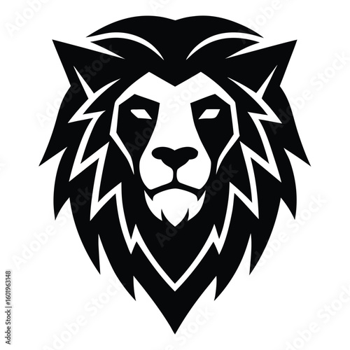 flat vector lion head logo in gold and black look .eps