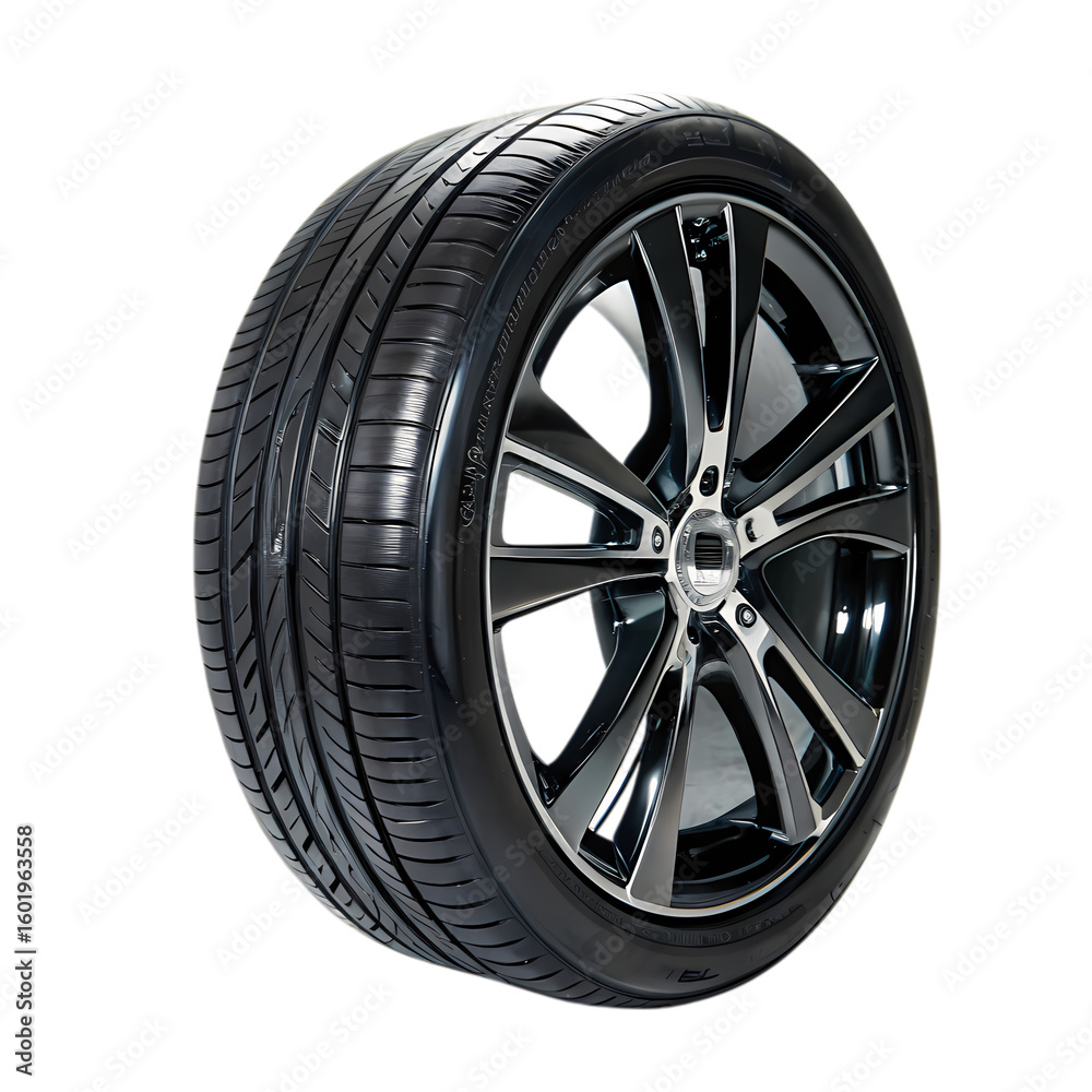 Fototapeta premium Closeup of a Black Alloy Wheel with Tire