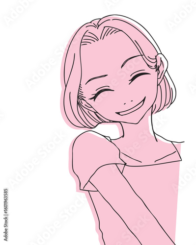 歯を見せて笑う女性【漫画風なイラスト】