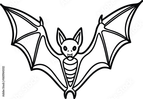 Eco friendly Halloween decoration Cute cartoon bat with outstretched wings in black and white outline