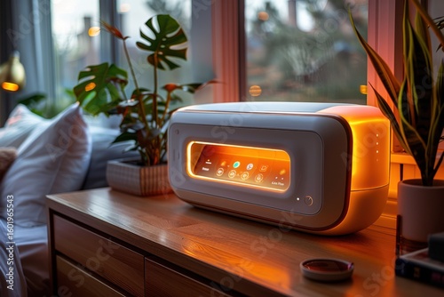 Glowing bedside device with digital interface and plants medication scheduler