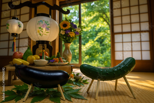 日本のお盆の精霊馬と精霊棚 とある夏の一日 – Traditional Obon Spirit Horses and Altar on a Summer Day