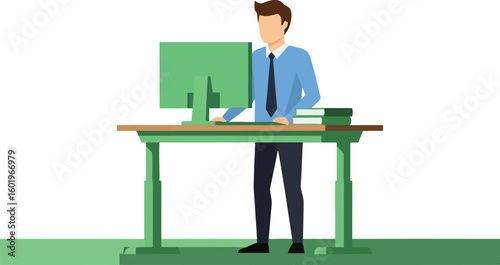 Businessman Standing Desk Computer Work
