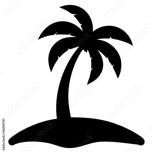 A lone palm tree stands on a small island in a stark black and white silhouette