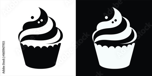 Monochrome cupcake icon set vector graphic