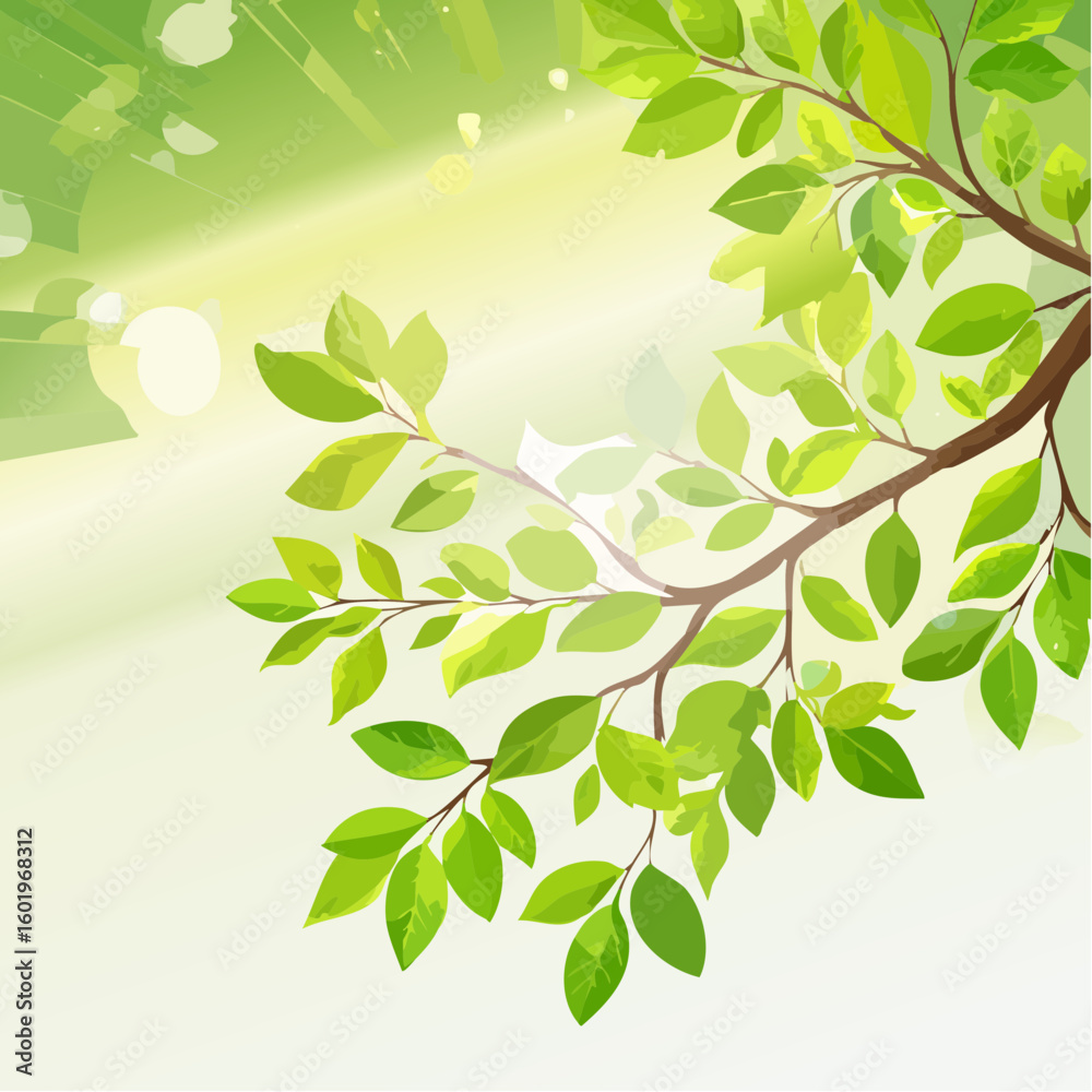 Fototapeta premium Rich green tree branch with roundish bokeh