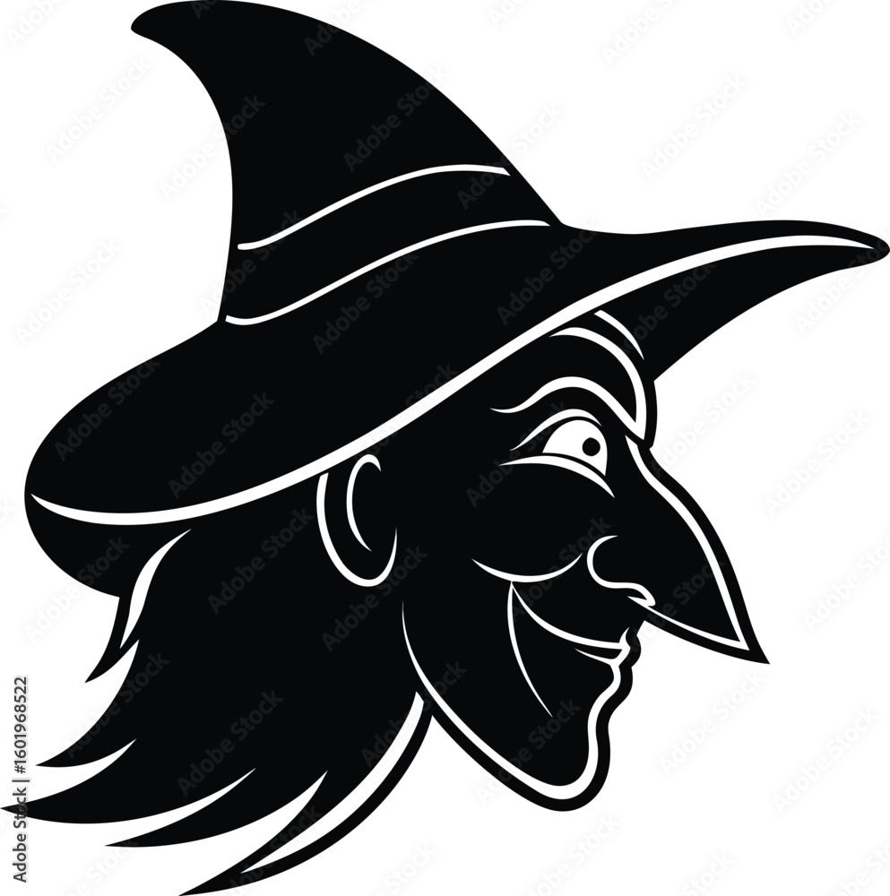 Obraz premium Minimalist witch silhouette line art of wicked s face