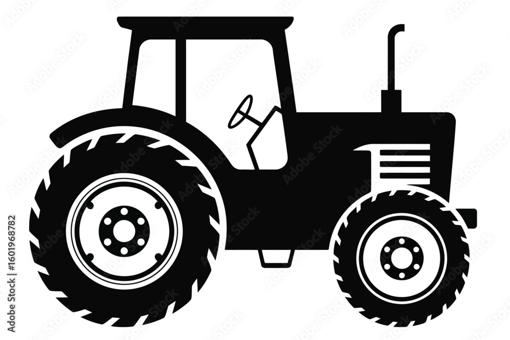 Obraz premium Farm Tractor Silhouette Vector - Agricultural Equipment Illustration