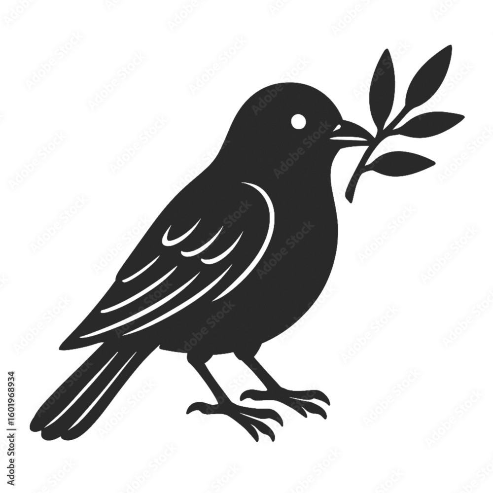 Fototapeta premium Silhouette of a bird flying with a worm in its beak Vector