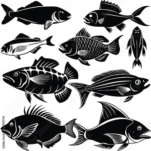 silhouette set of fishes