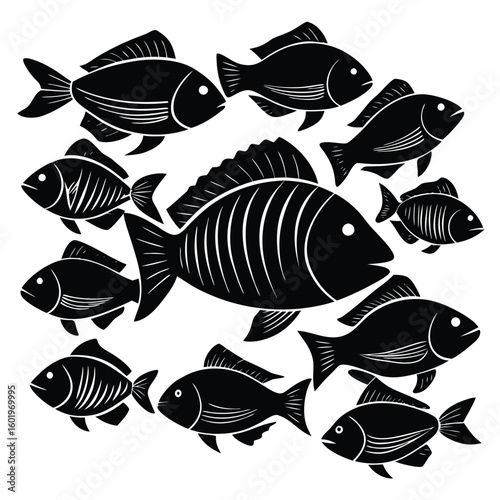 silhouette set of fishes