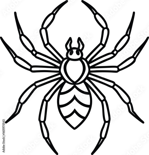 Stylized line art illustration of a spooky spider with eight legs