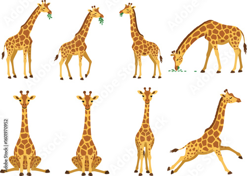 Cartoon Giraffe Character Set – Eight Unique Poses EPS 10

