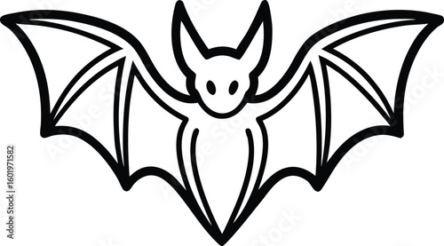Simple outline drawing of a bat with wings spread wide