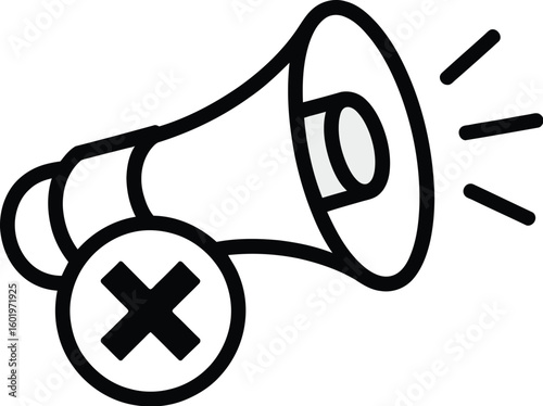 A mute megaphone icon shows silence and communication restrictions.