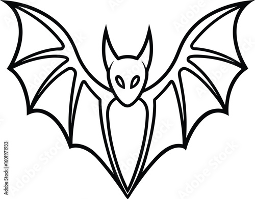 Simple outline drawing of a bat with wide open wings