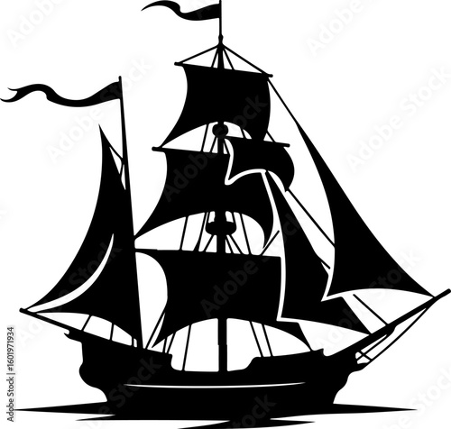 pirate ship silhouette, ship, boat, sea, sail, sailboat, sailing, pirate, silhouette, nautical, vessel, ocean, old, vector, yacht, water, travel, mast, illustration, galleon, frigate, transportation, 
