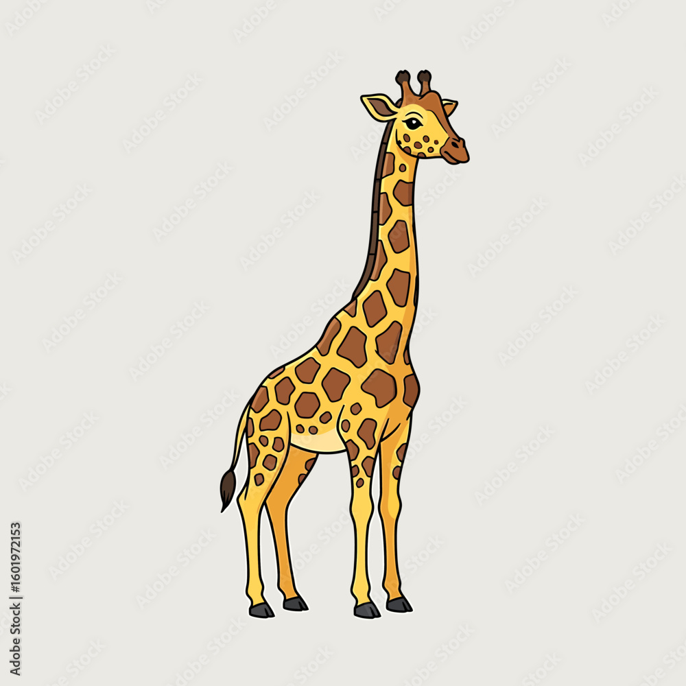 Fototapeta premium Cartoon Giraffe Standing Tall with Brown Spots and Yellow Hue