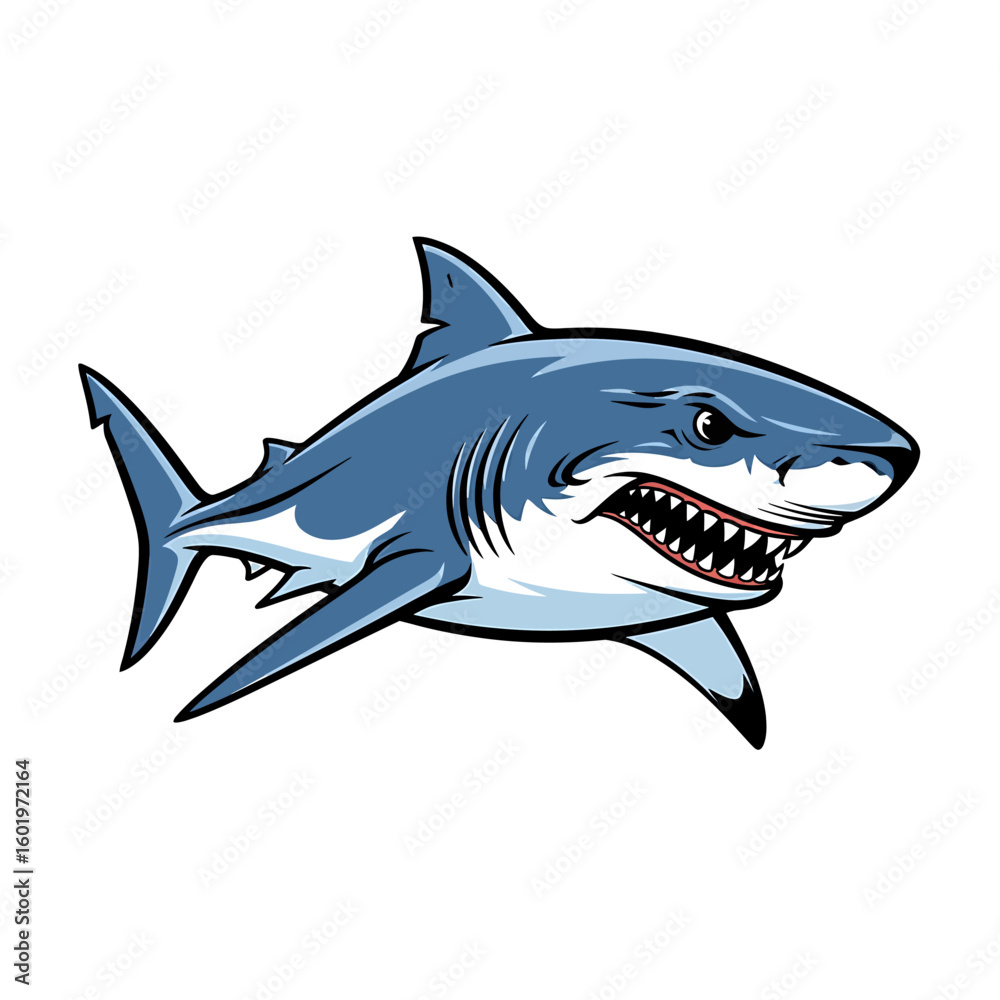 Fototapeta premium Cartoon Great White Shark with Sharp Teeth and Menacing Gaze