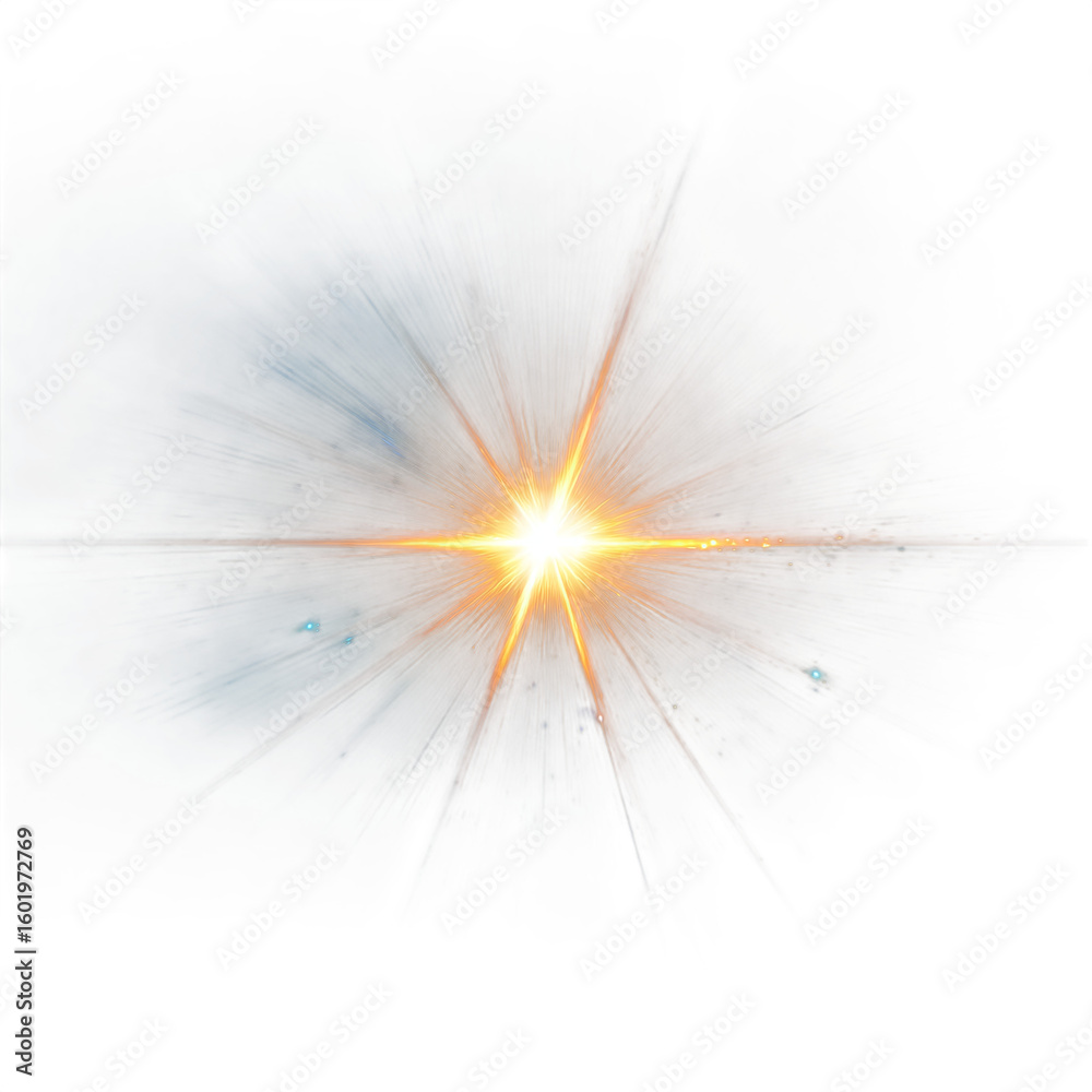 Obraz premium Shining sun lens flare with radiant glowing rays. Flash sparkle and light streaks for bright overlays and highlights, isolated on transparent background.