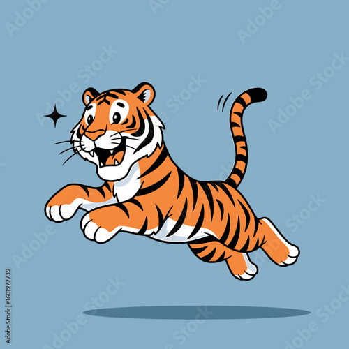 Joyful Cartoon Tiger in a Leaping Pose