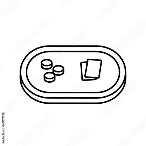 Casino table icon with chips and cards in outline style representing gaming table setup