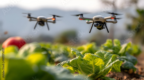 with automated drones monitoring crops and distributing nutrients precisely
