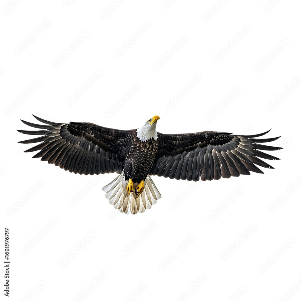 Obraz premium Majestic bald eagle in flight isolated on transparent background