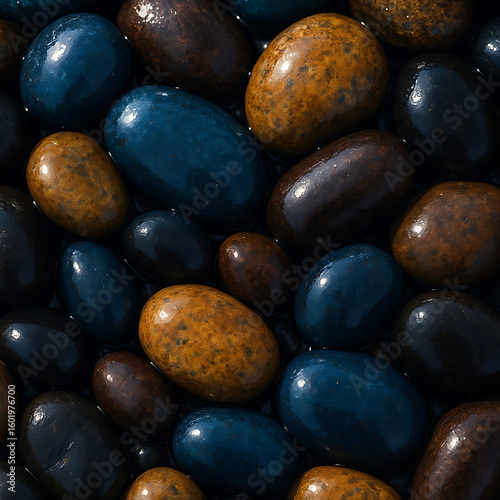 Isolated natural brown pebbles on a black background