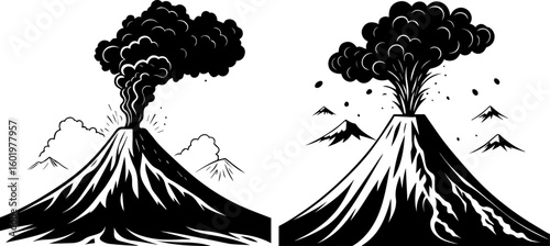 Erupting Volcano Silhouettes - Powerful Natural Disaster