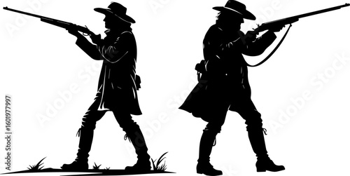 Frontiersman Hunter Silhouettes with Rifles - Vintage Wilderness